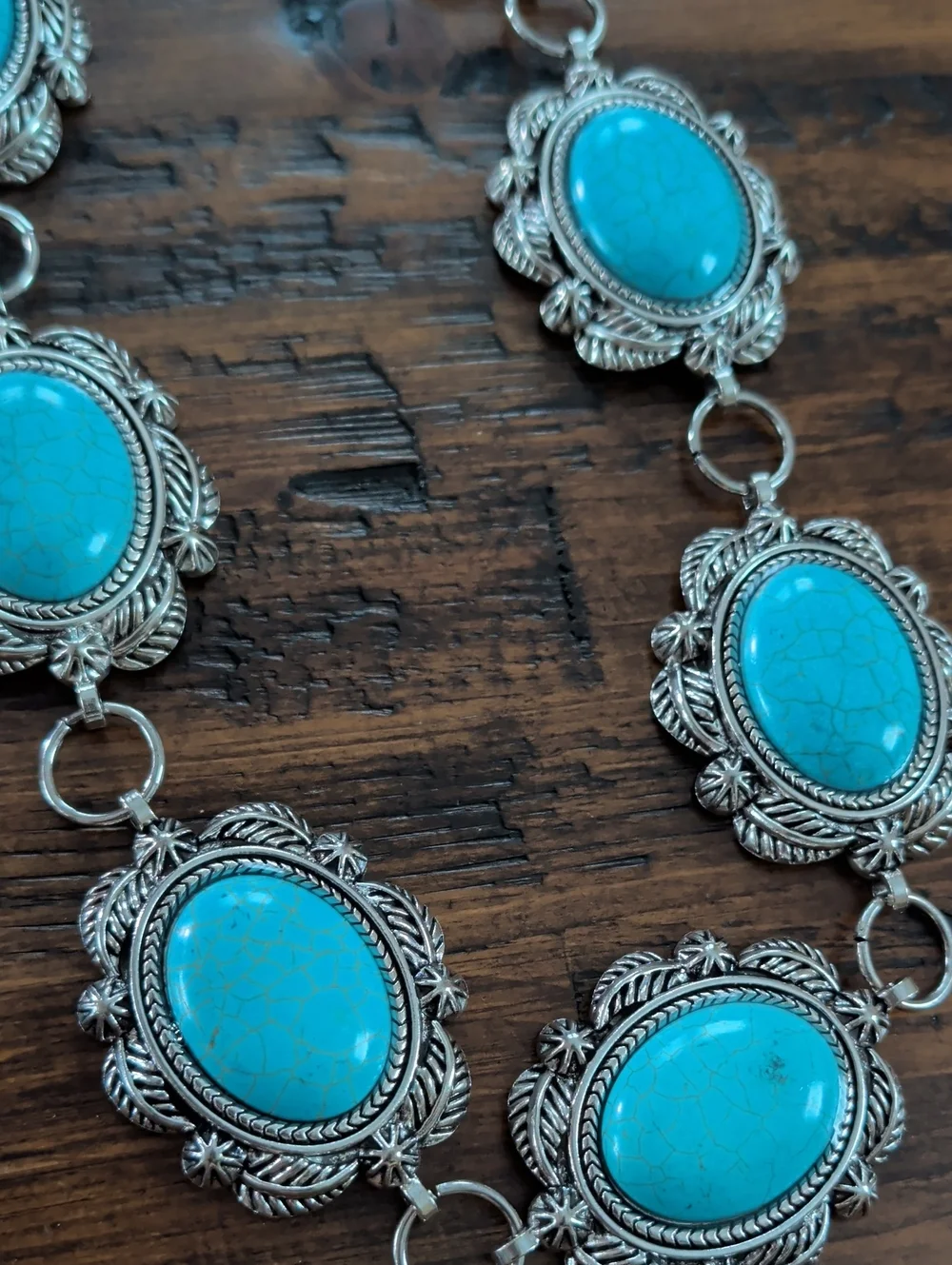 Western Style Faux Turquoise Concho Chain Link Statement Belt